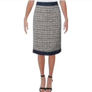 Gracia Womens White Tweed Denim Trim Office Pencil Skirt NWT Size Small